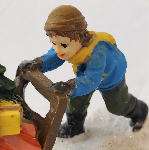 Boy Pushing Sled Gifts Christmas Village Figurine - Picture 3 of 8